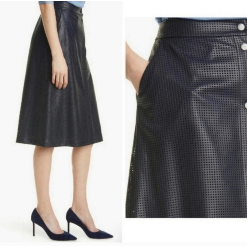 HUGO HUGO BOSS VEFY ALINE NAVY PERFORATED SNAP SKIRT SIZE 4